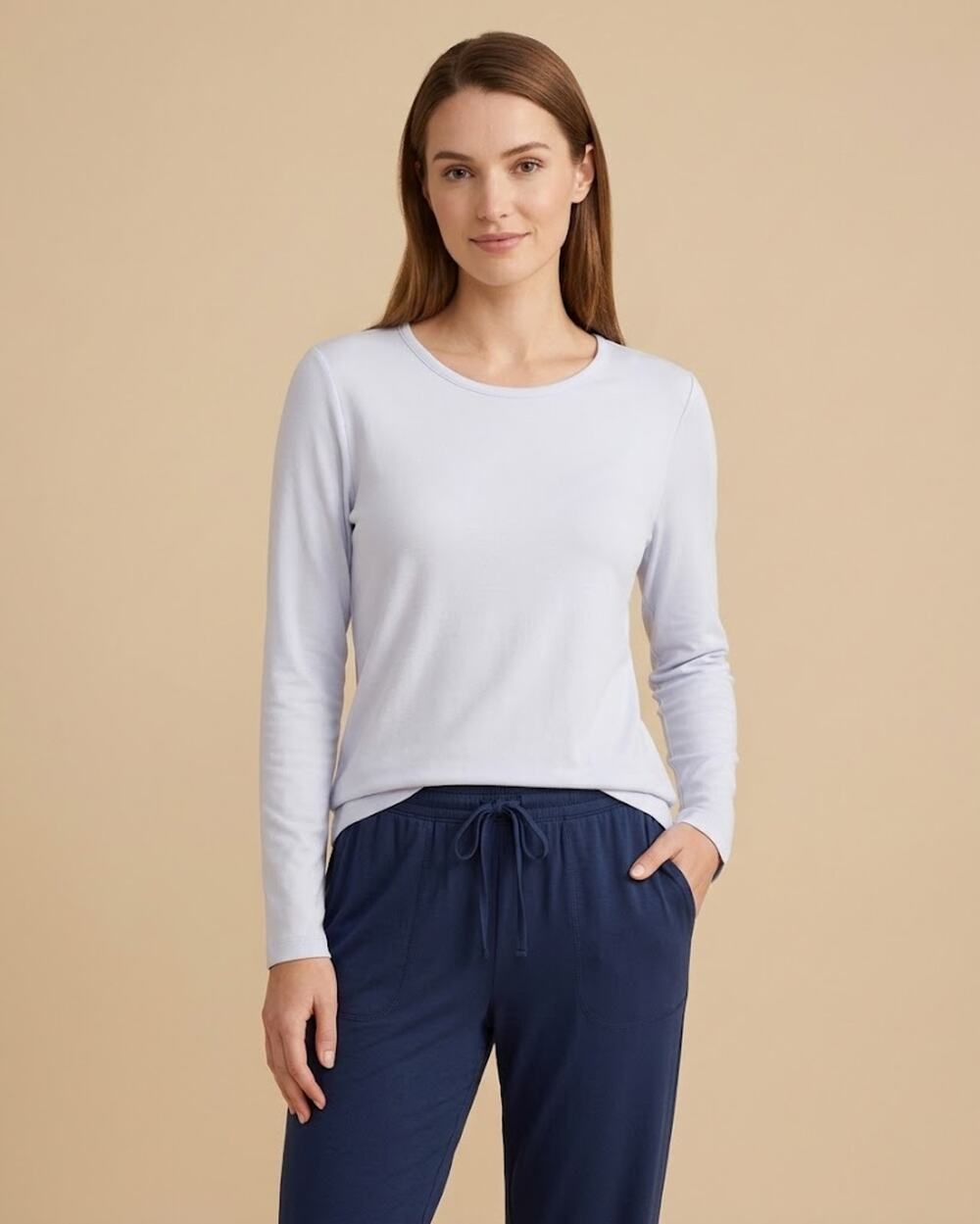 Hanro Loungy Nights Cotton Long Sleeve Tee Powder Blue Medium
